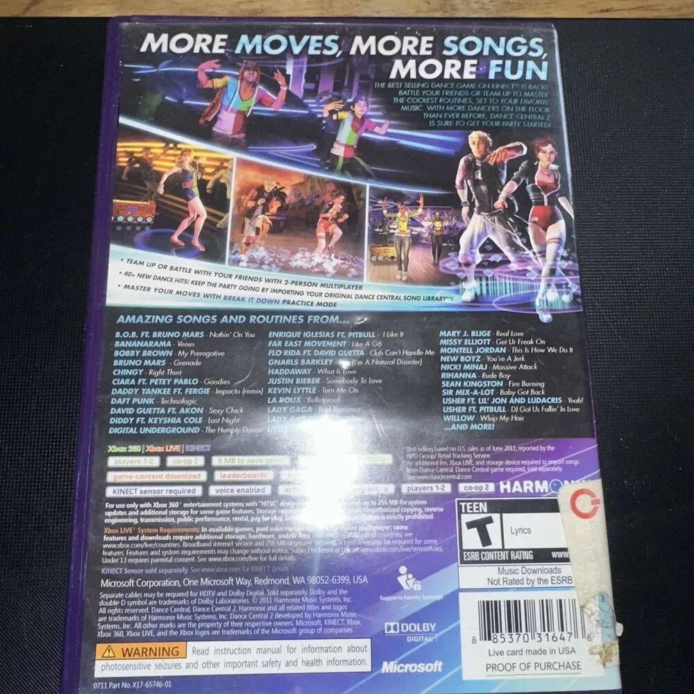 Dance Central 2 (Microsoft Xbox 360, 2011) Complete
